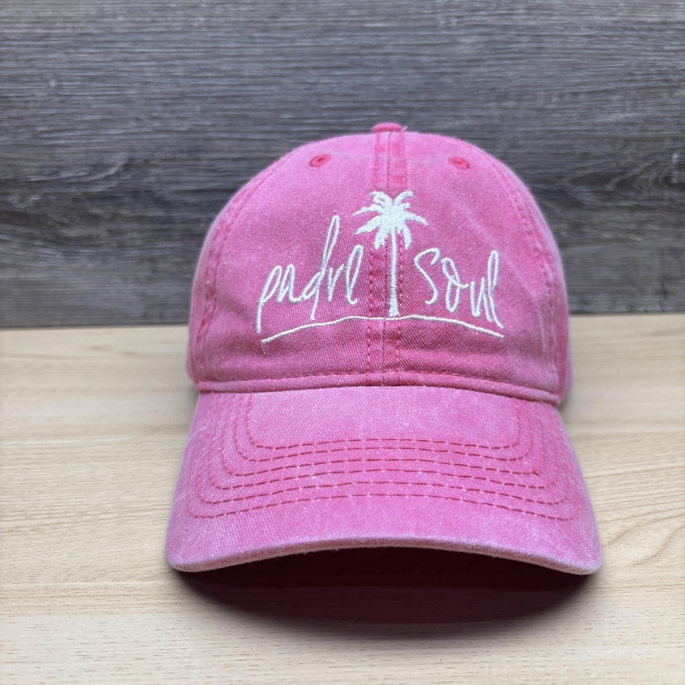 Padre Soul Hat Cap Strap Back Womens Pink Embroidered Palm Tree Baseball